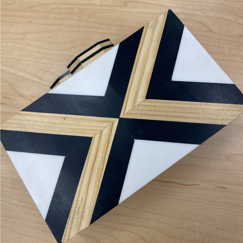 Black/White/Tan Wooden clutch
